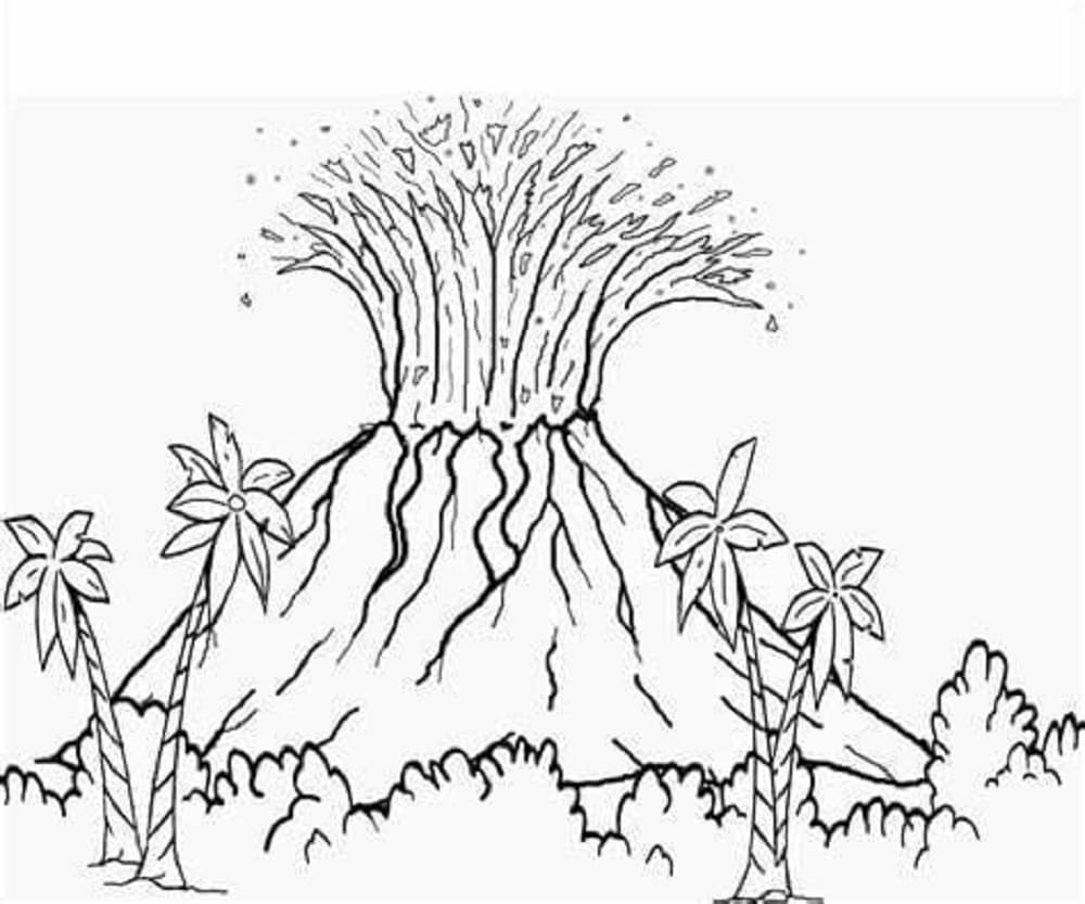 Print Volcano For Adult Image Coloring Page