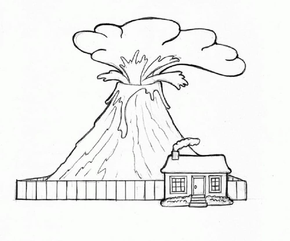 Print Volcano Image HD Coloring Page