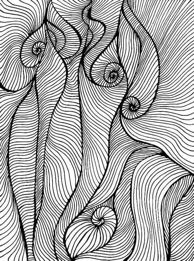 Print Waves Curly Abstract Psychedelic Coloring Page