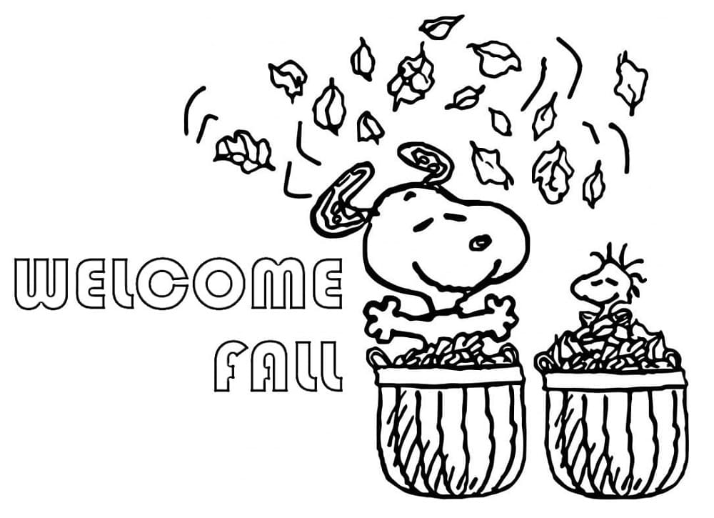 Print Welcome Fall with Snoopy Coloring Page