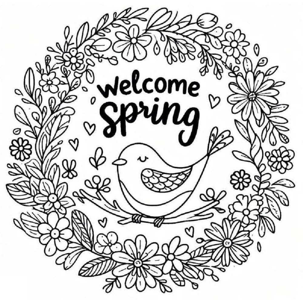 Print Welcome Spring Bird Coloring Page