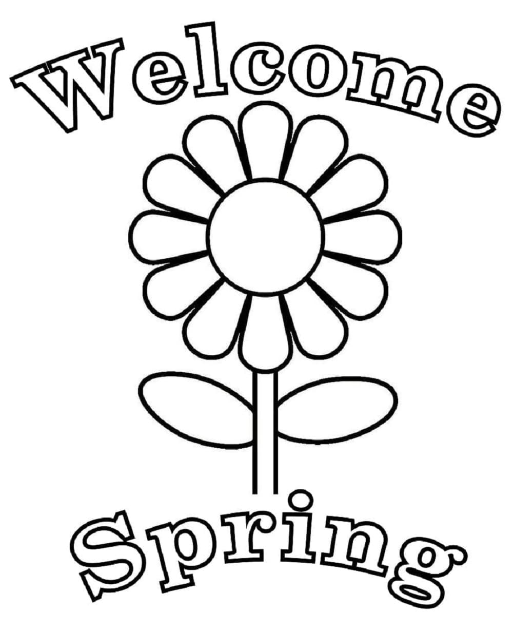 Print Welcome Spring Flower Coloring Page