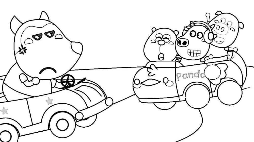 Print Wolfoo Driving Coloring Page