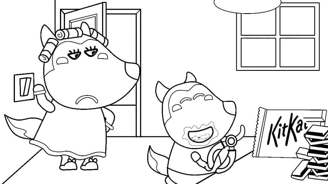 Print Wolfoo Eats Chocolate Coloring Page