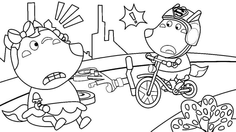 Print Wolfoo Riding Bike Coloring Page