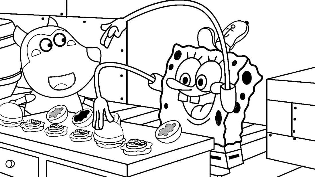 Print Wolfoo and Spongebob Coloring Page