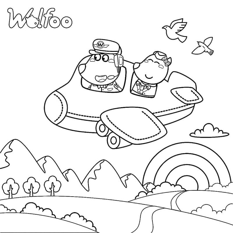 Print Wolfoo on Airplane Coloring Page