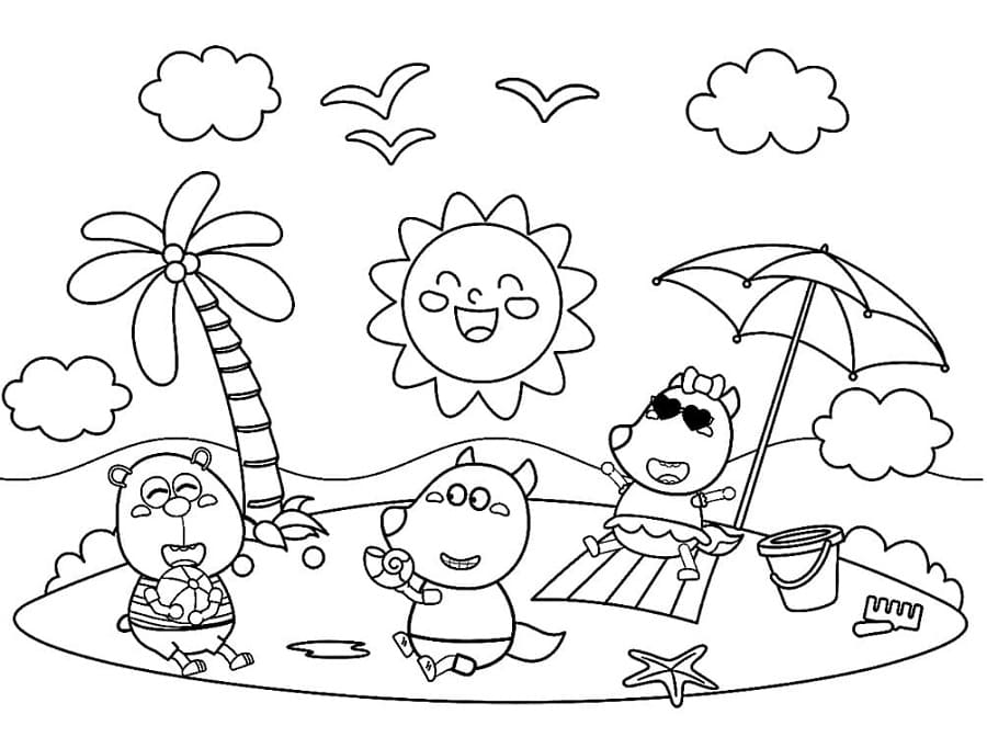 Print Wolfoo on the Beach Coloring Page