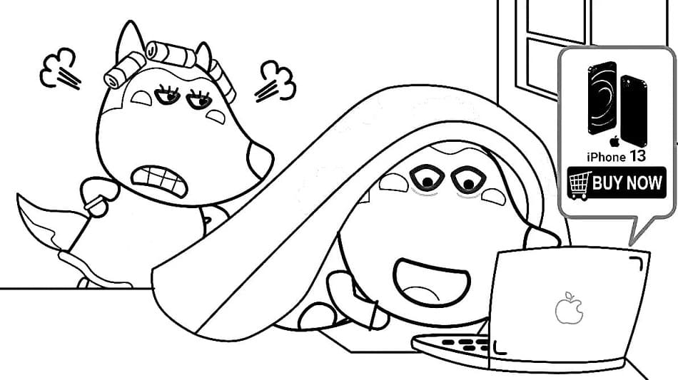 Print Wolfoo with Laptop Coloring Page