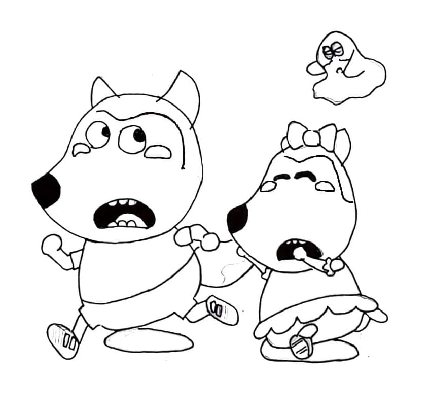 Scared Wolfoo and Lucy Printable Coloring Page