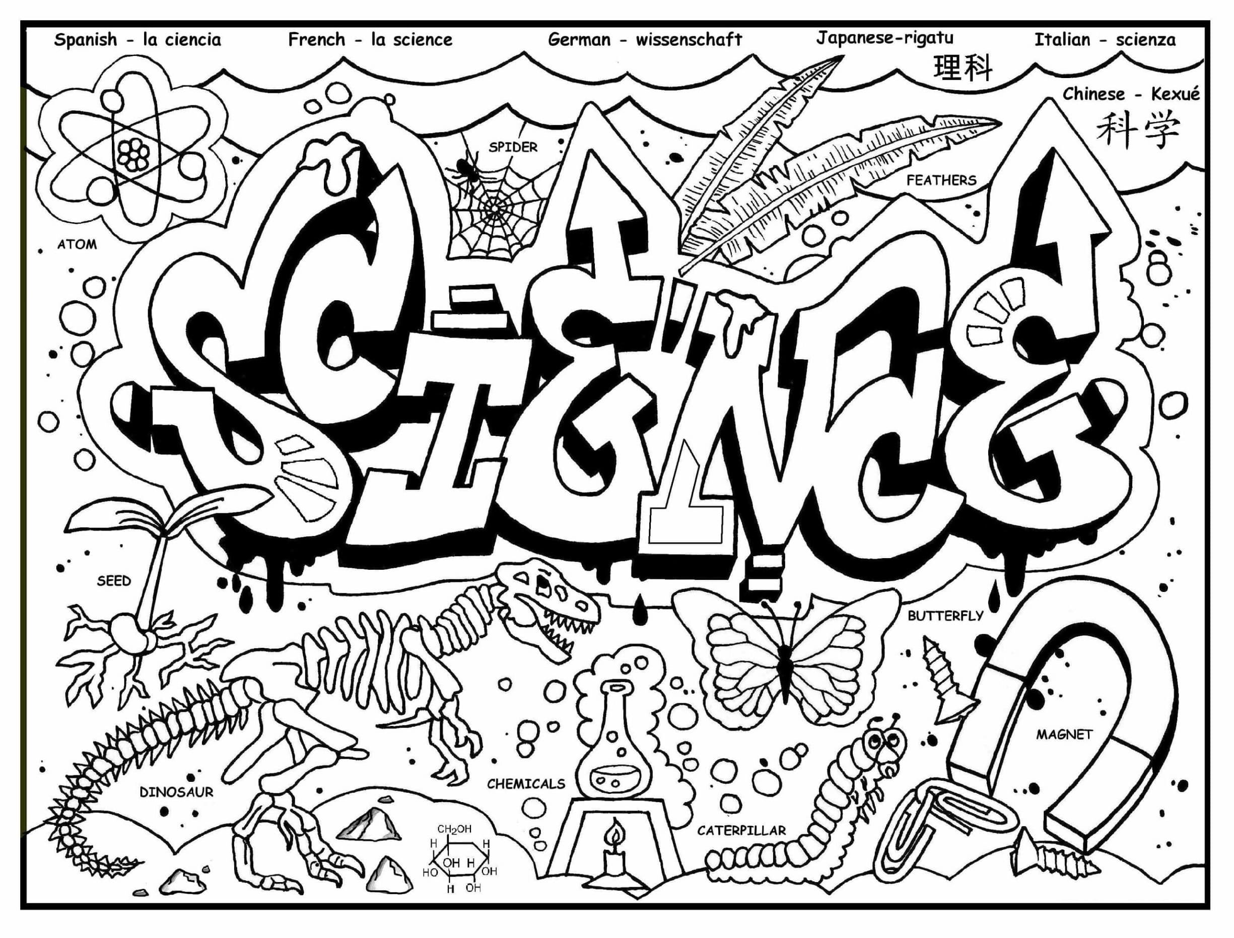 Scientific Graffiti Printable Coloring Page