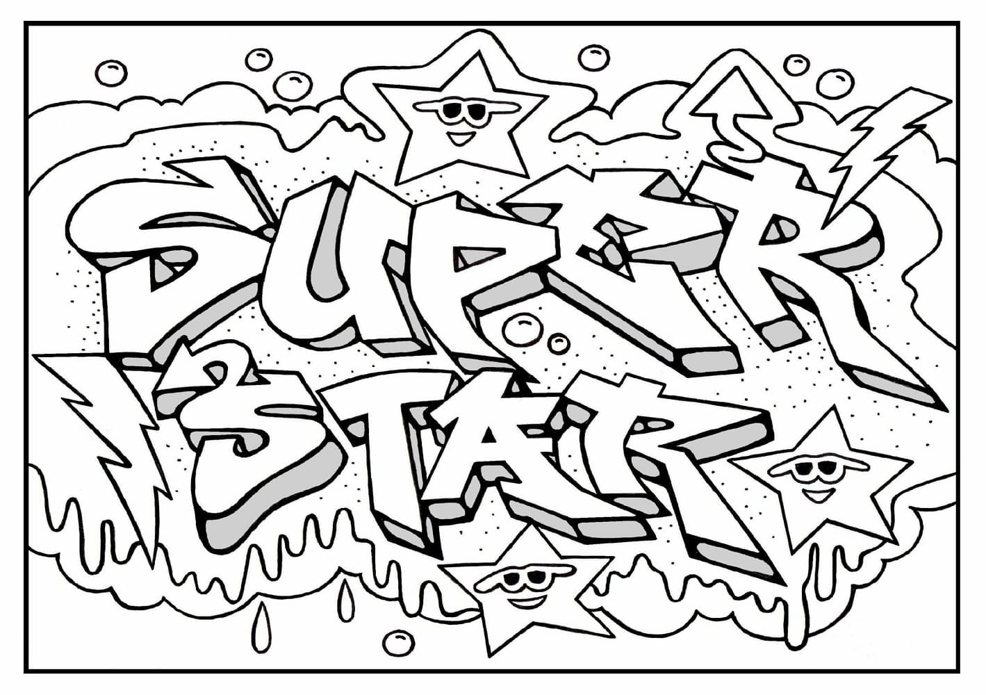 Star Graffiti Printable Coloring Page