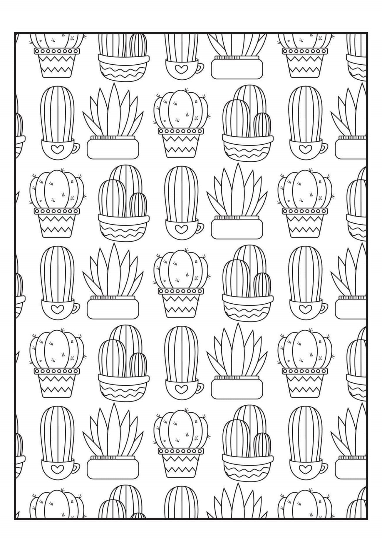 Sweet Cactus Printable Coloring Page