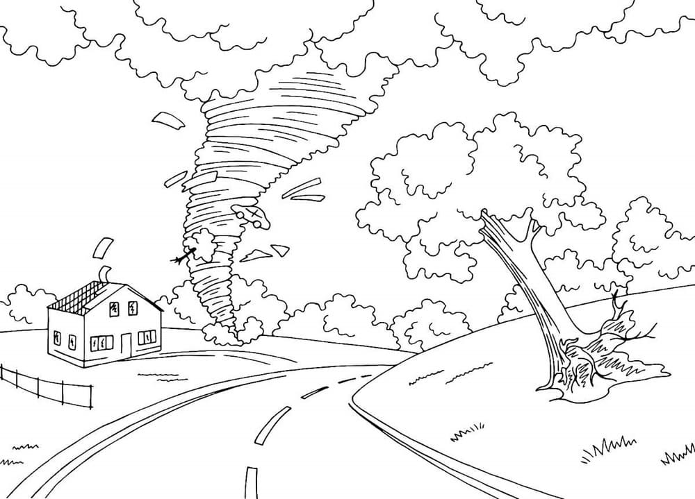 Tornado in Country Printable Coloring Page