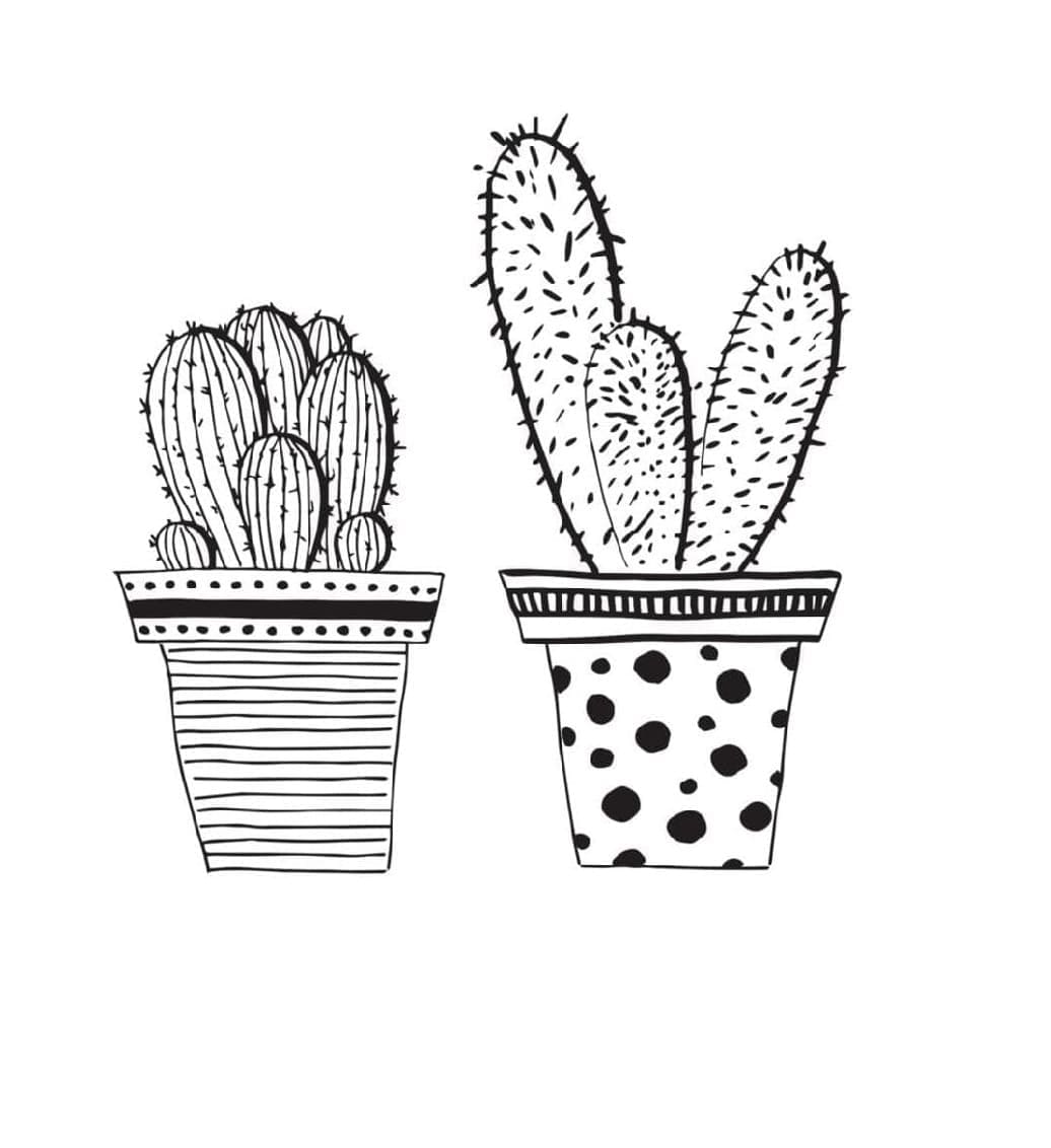 Two Cactus Pots Printable Coloring Page