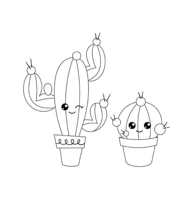 Two Cartoon Potted Cactus Printable Coloring Page