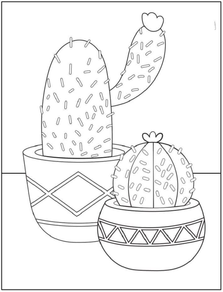 Two Potted Cactus Printable Coloring Page