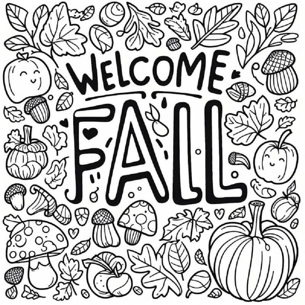 Welcome Fall for Kids Printable Coloring Page