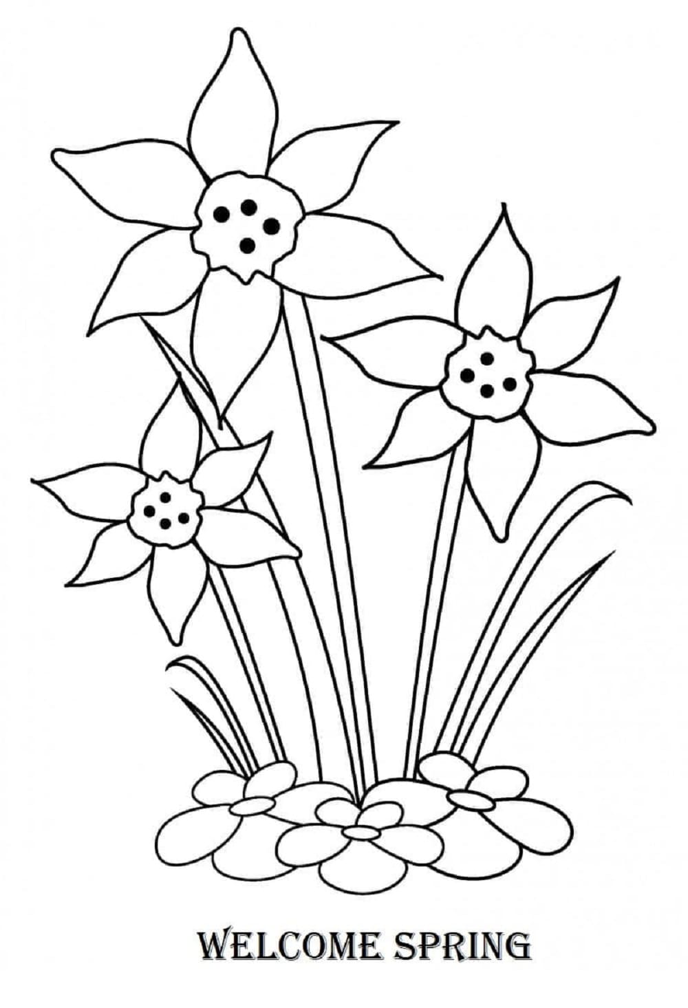 Welcome Spring Flowers Printable Coloring Page