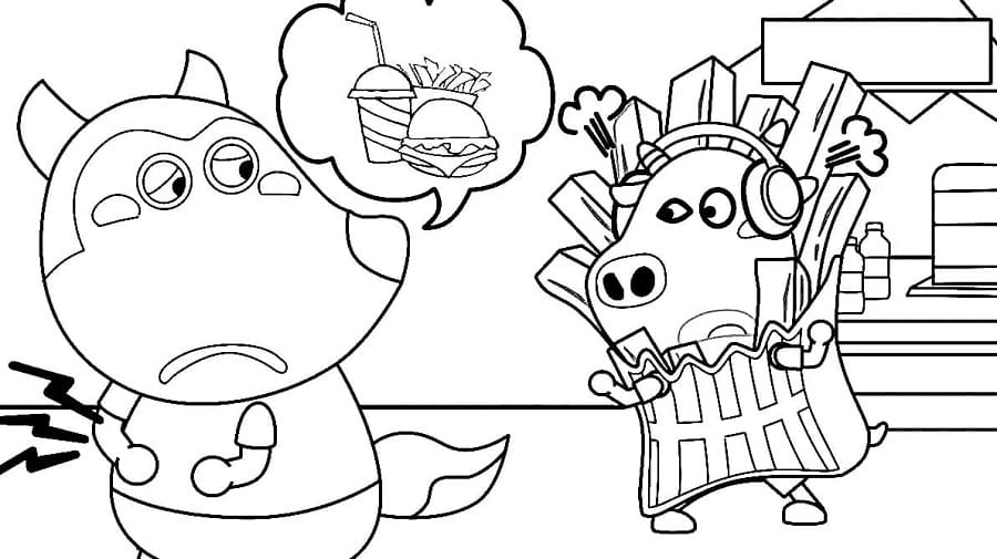 Wolfoo and Junk Foods Printable Coloring Page