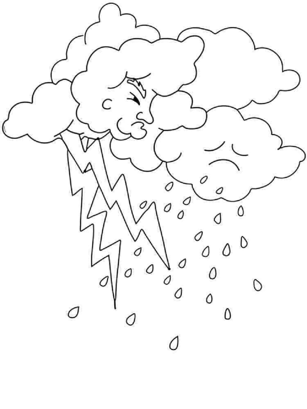 Cartoon Thunder and Lightning Printable Thunderstorm Coloring Page