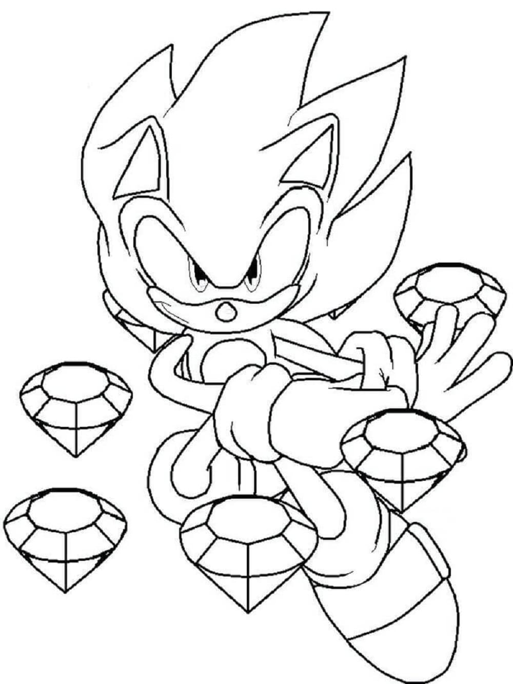 Print Sonic with Five Diamond Coloring Page