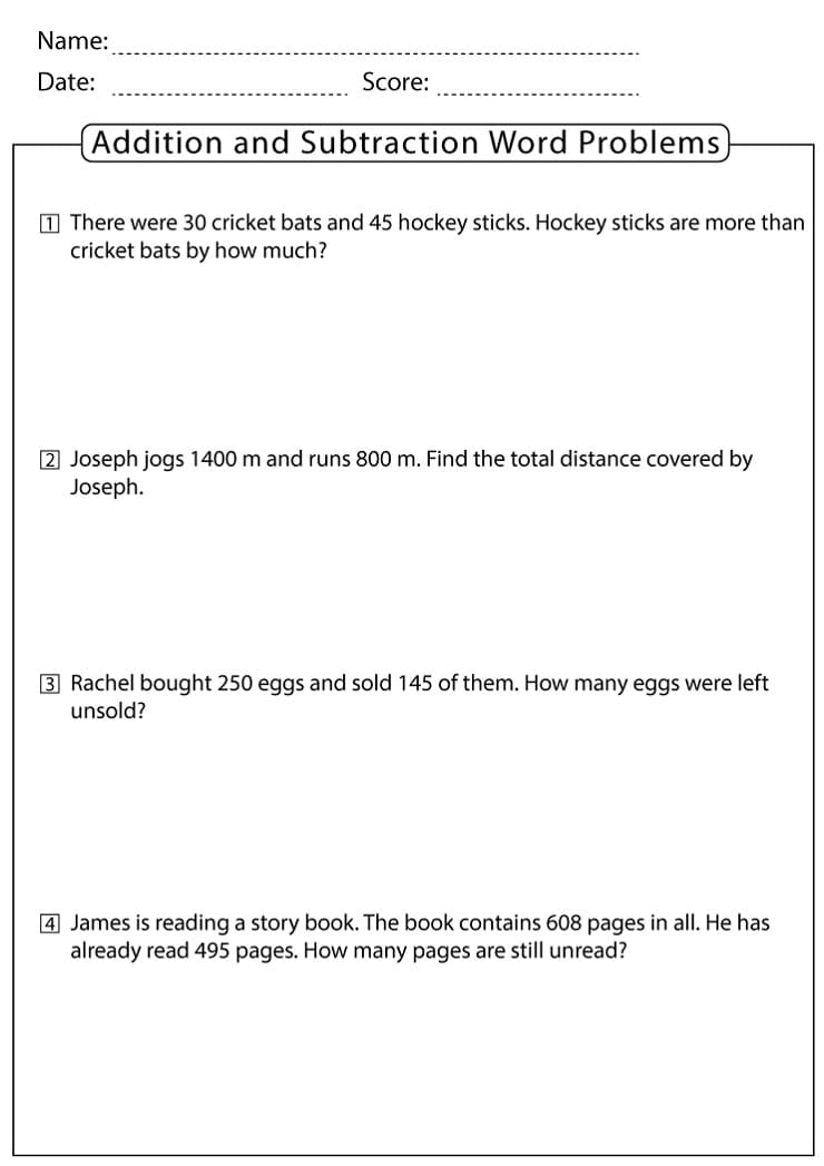 Addition And Subtraction Word Problems