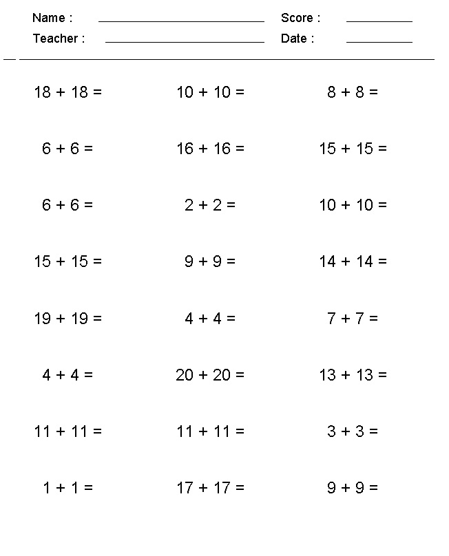 Addition Doubles Worksheet Free Download