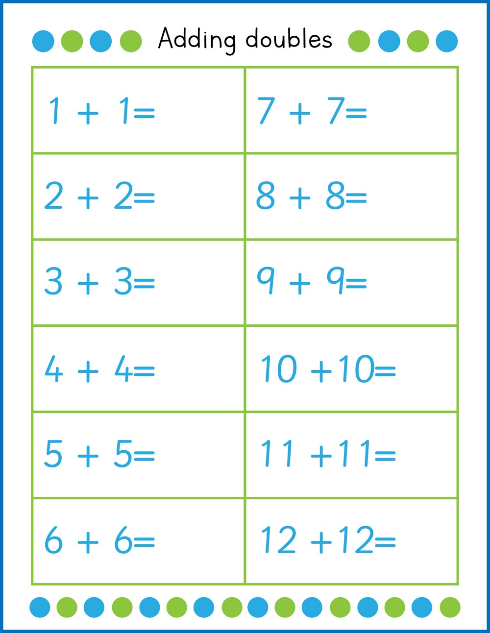 Addition Doubles Worksheet Image