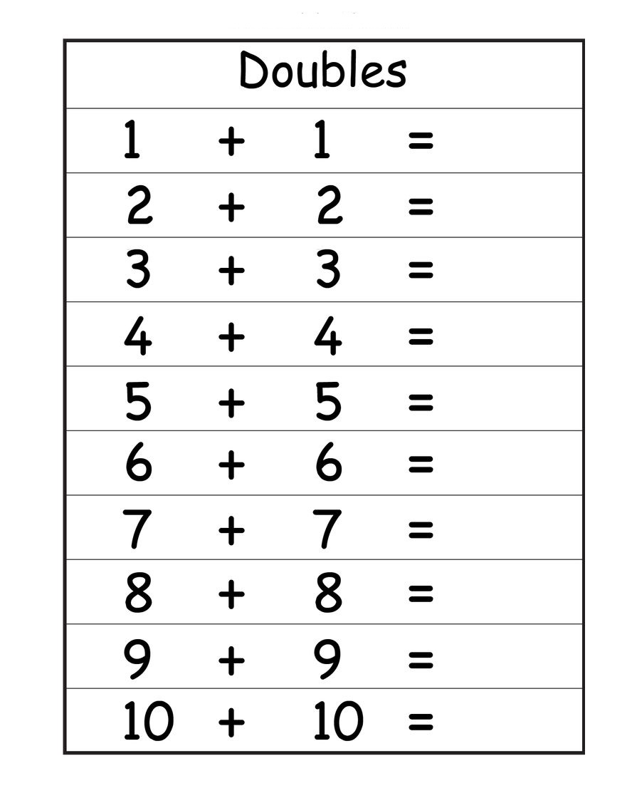 Addition Doubles Worksheets