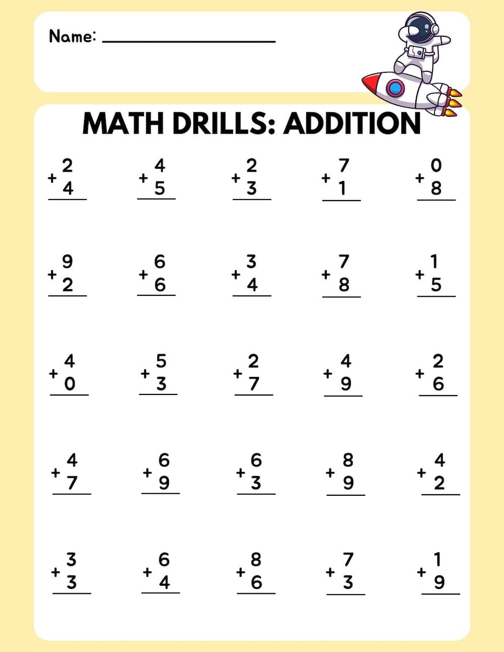 Addition Drill For Kids