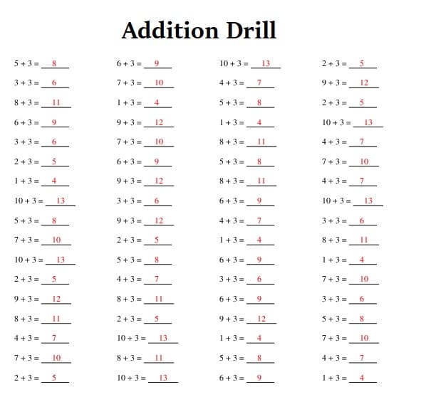 Addition Drill Free Download