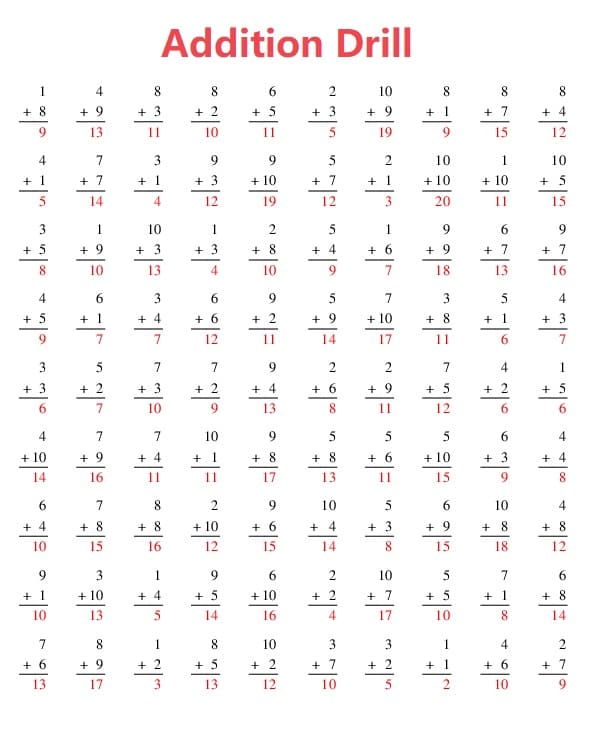 Addition Drill Practice