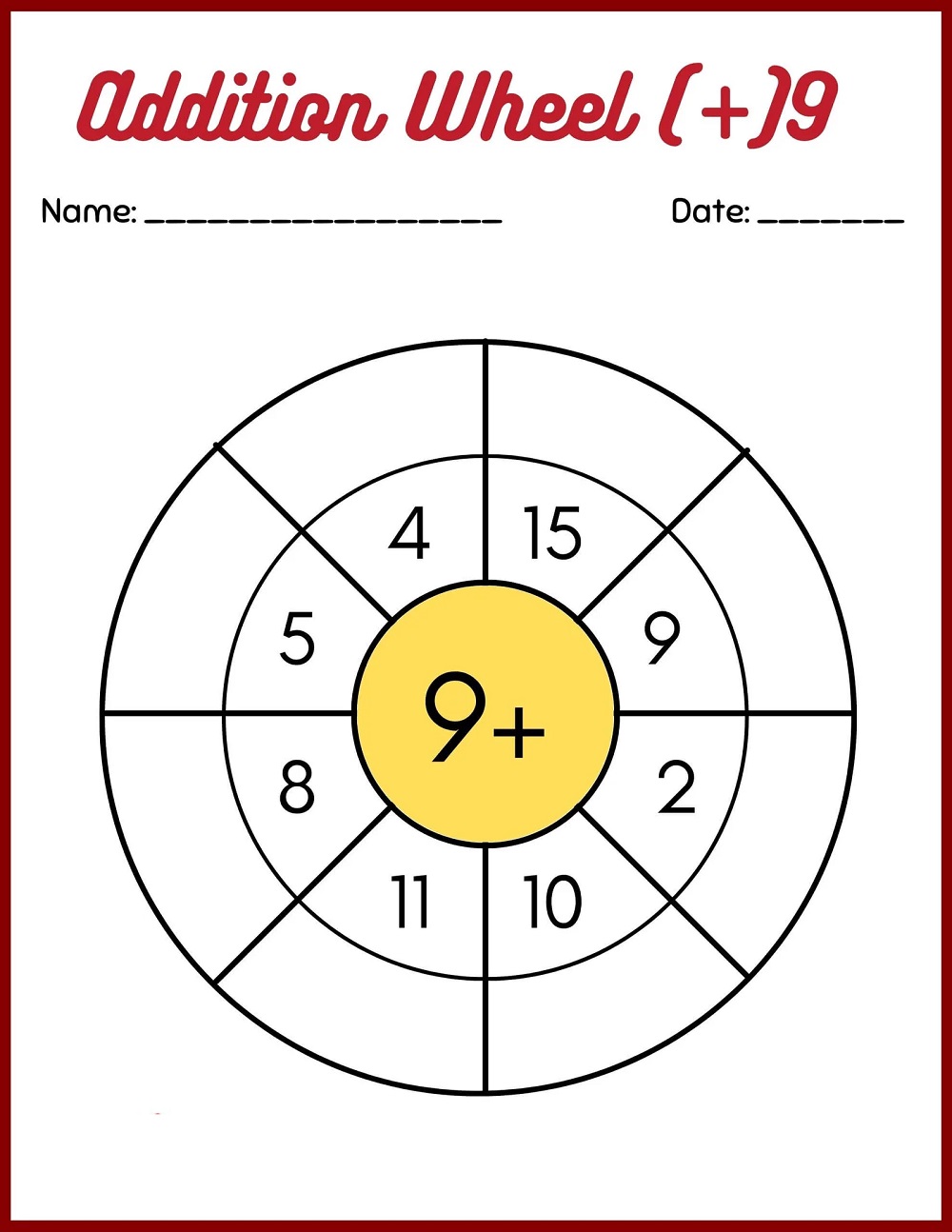 Addition Wheel Worksheet For Kids