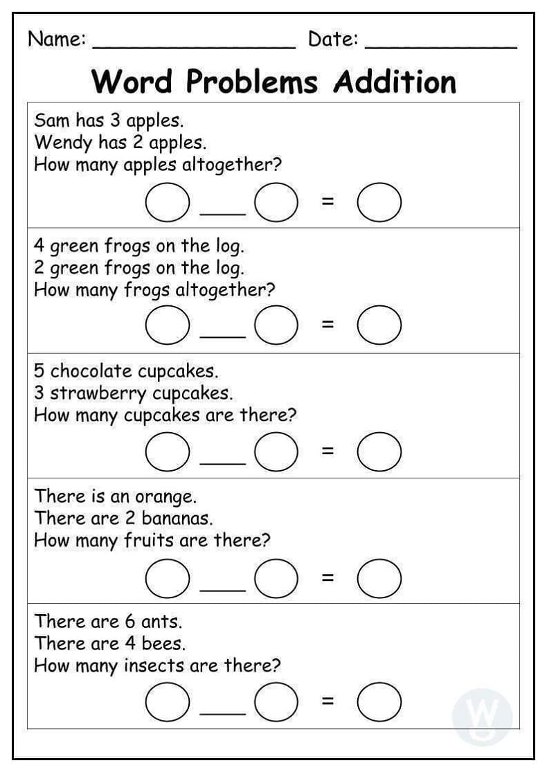 Addition Word Problems Worksheet For Free