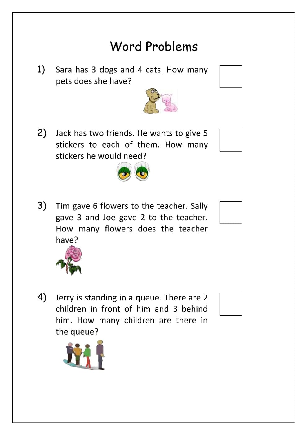 Addition Word Problems Worksheet For Kids