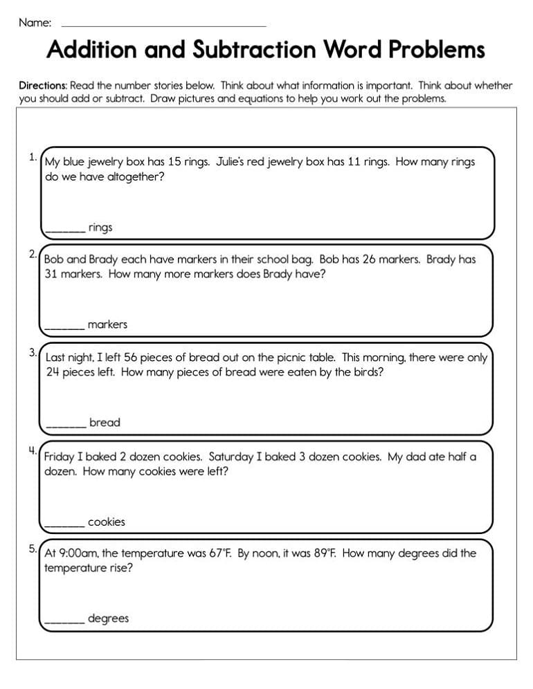 Addition Word Problems Worksheet Free Photo