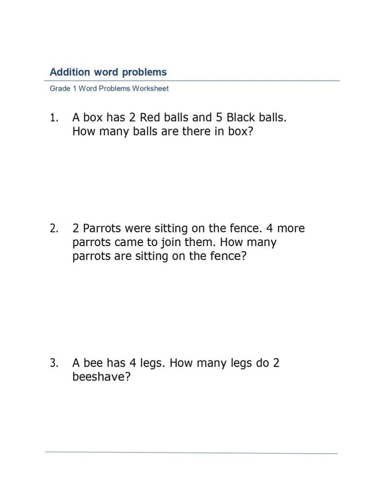 Addition Word Problems Worksheet Images