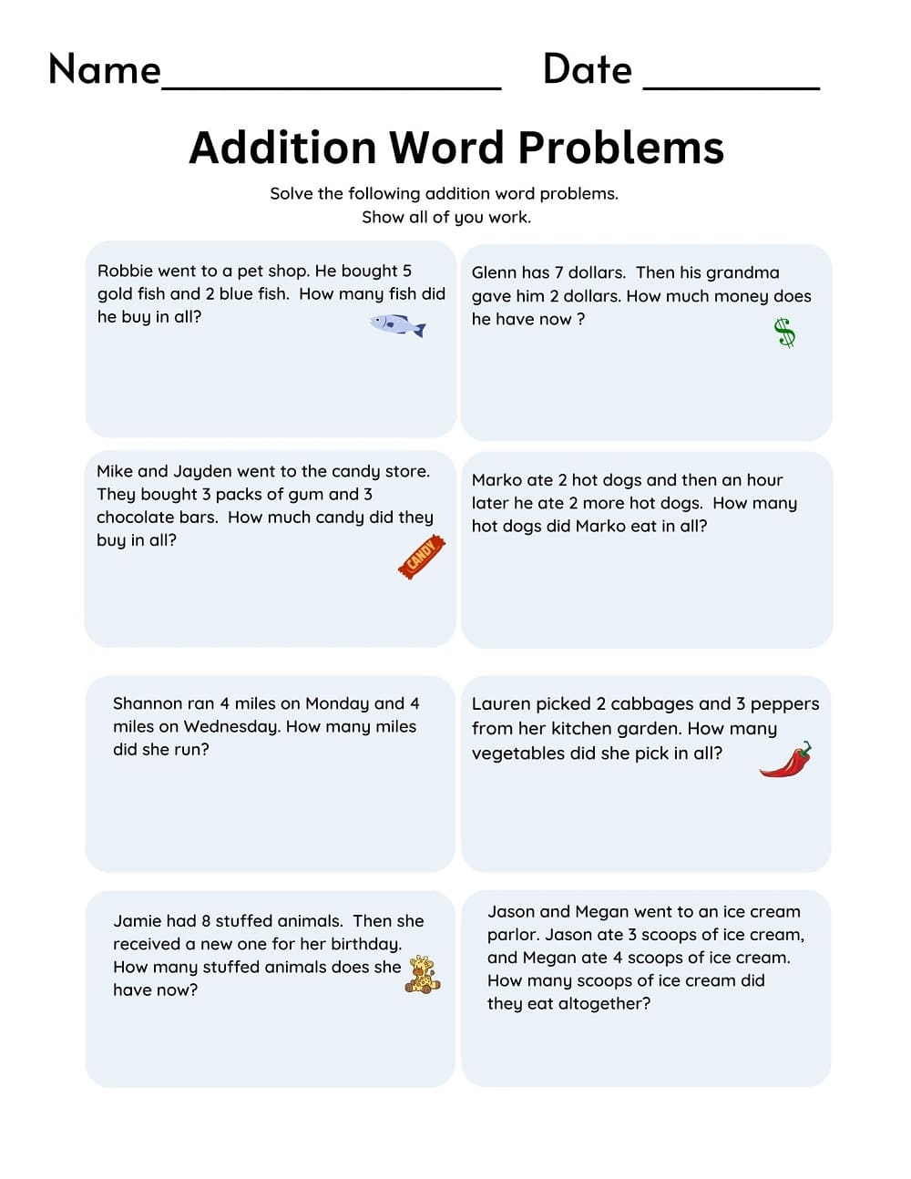 Addition Word Problems Worksheet Picture