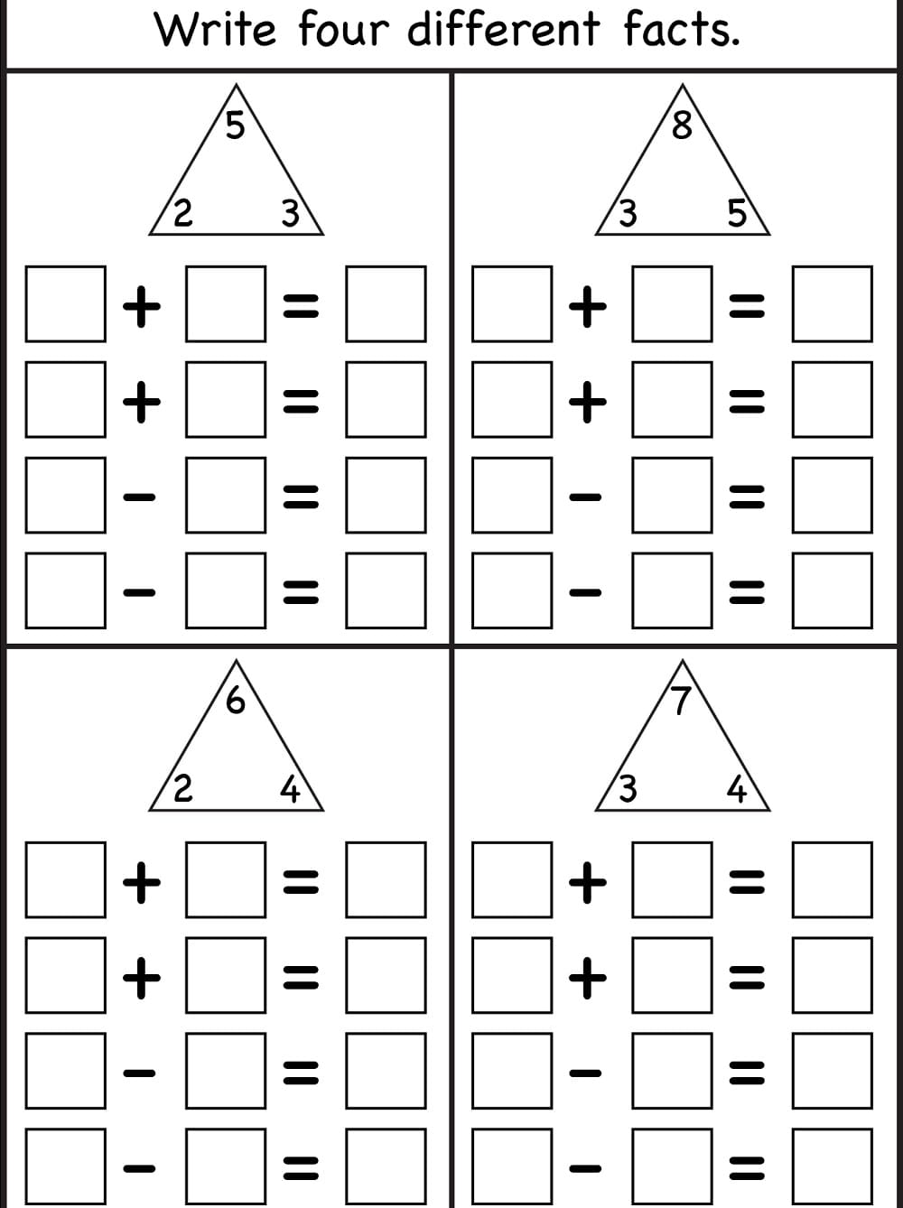 Addition and Subtraction Fact Family Worksheets