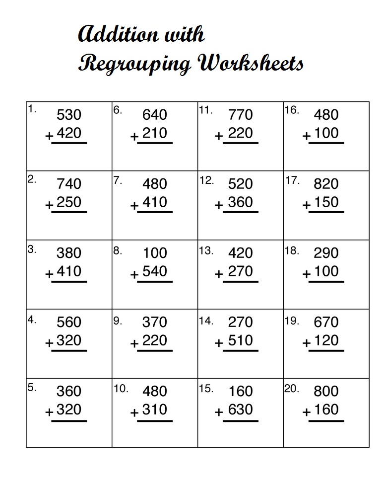 Addition with Regrouping Worksheet Download Free