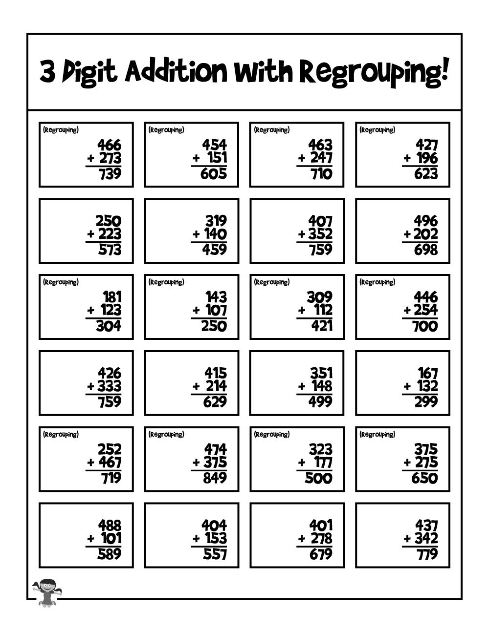 Addition with Regrouping Worksheet For Girl