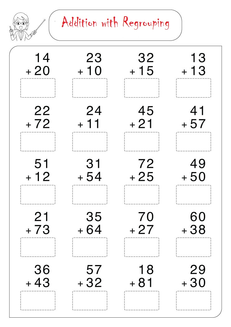 Addition with Regrouping Worksheet For Kids