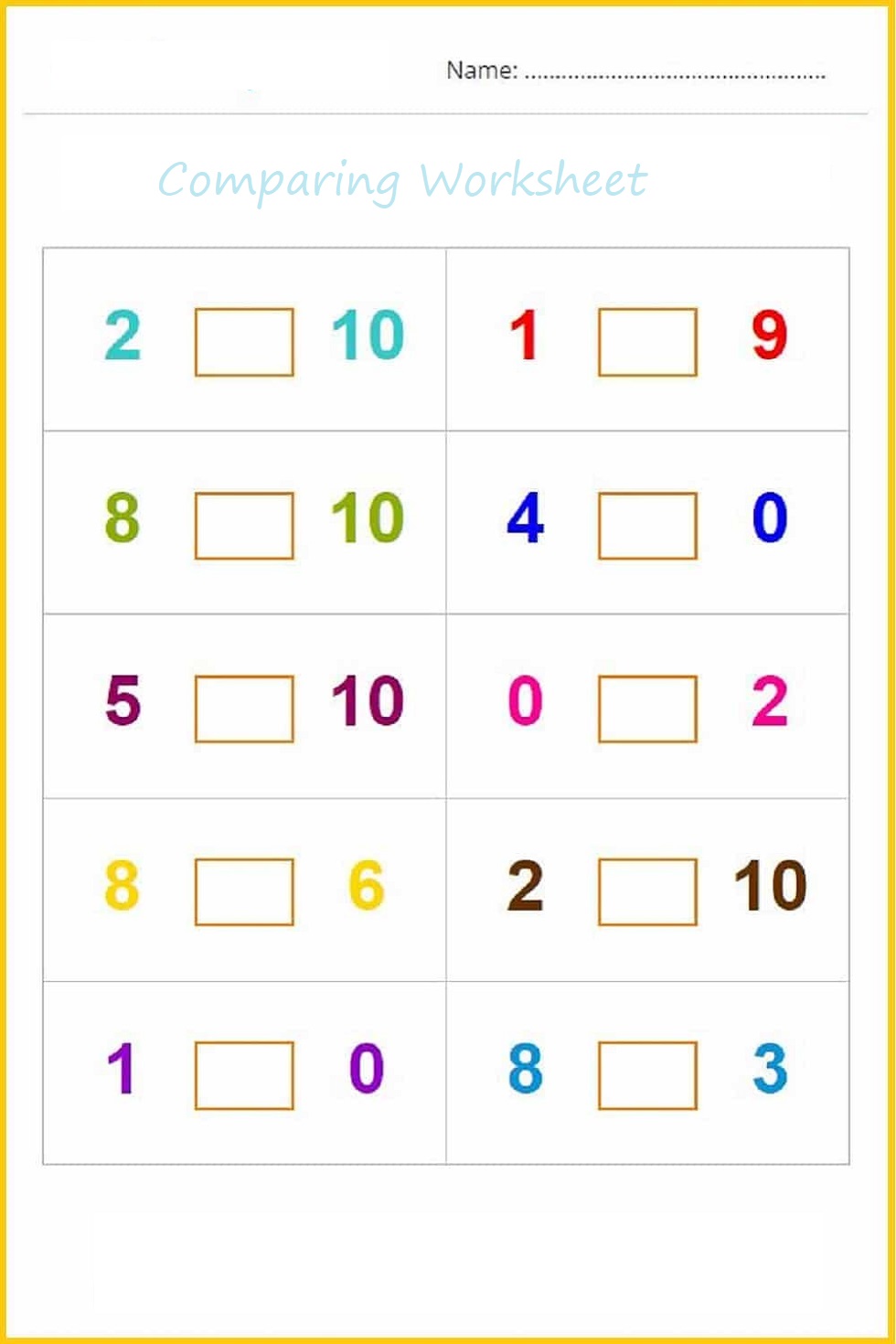 Comparing Worksheet Download