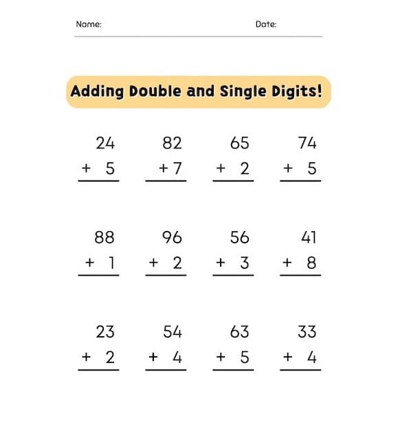 Double Digit Addition Without Regrouping For Kids