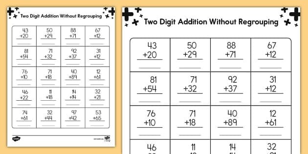 Double Digit Addition Without Regrouping Free Download