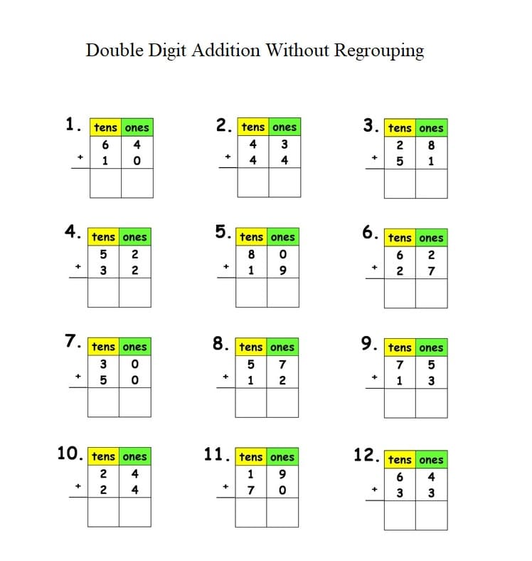 Double Digit Addition Without Regrouping Free Photos