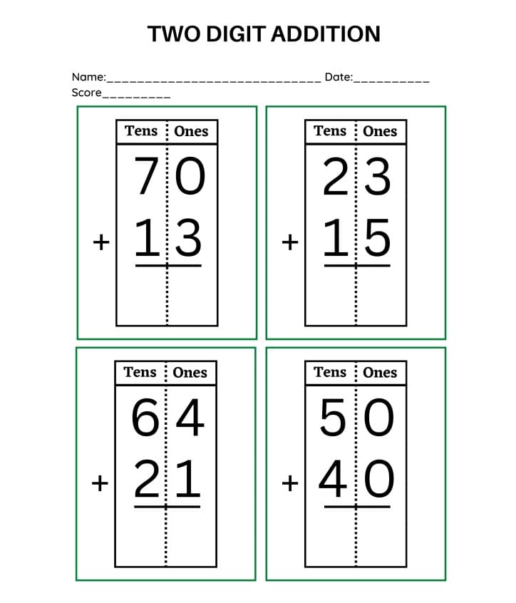 Double Digit Addition Without Regrouping Free