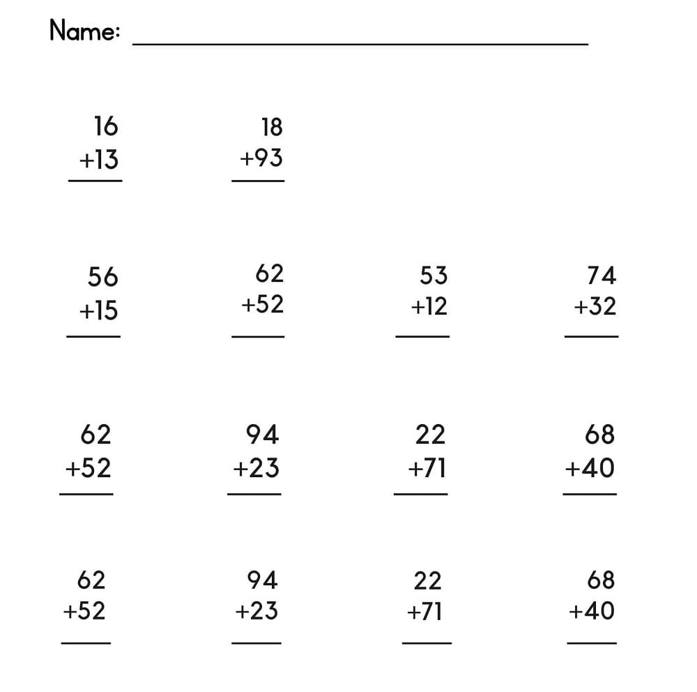 Double Digit Addition Without Regrouping Picture