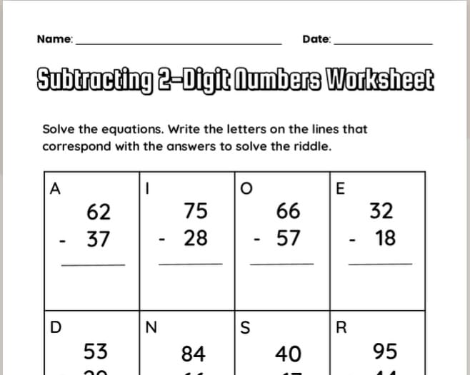 Double Digit Subtraction Download